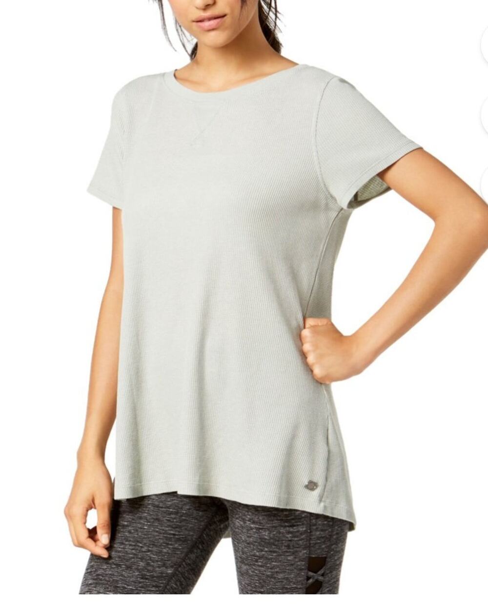 Calvin Klein Performance Shirt Women's Green Short Sleeve Lace Up Back Top Sz L